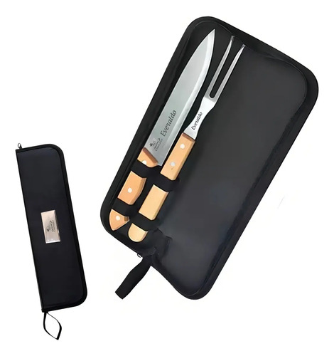 Kit Churrasco Gravalaser Personalizado Com Faca E Garfo Em Aço Inox Preto