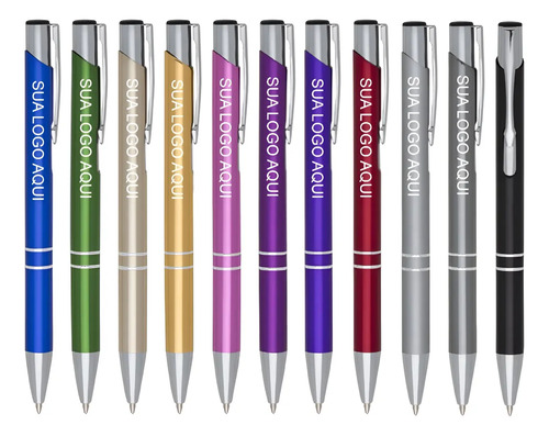 650 Canetas Metal Personalizadas A Laser Mix De Cores Azul